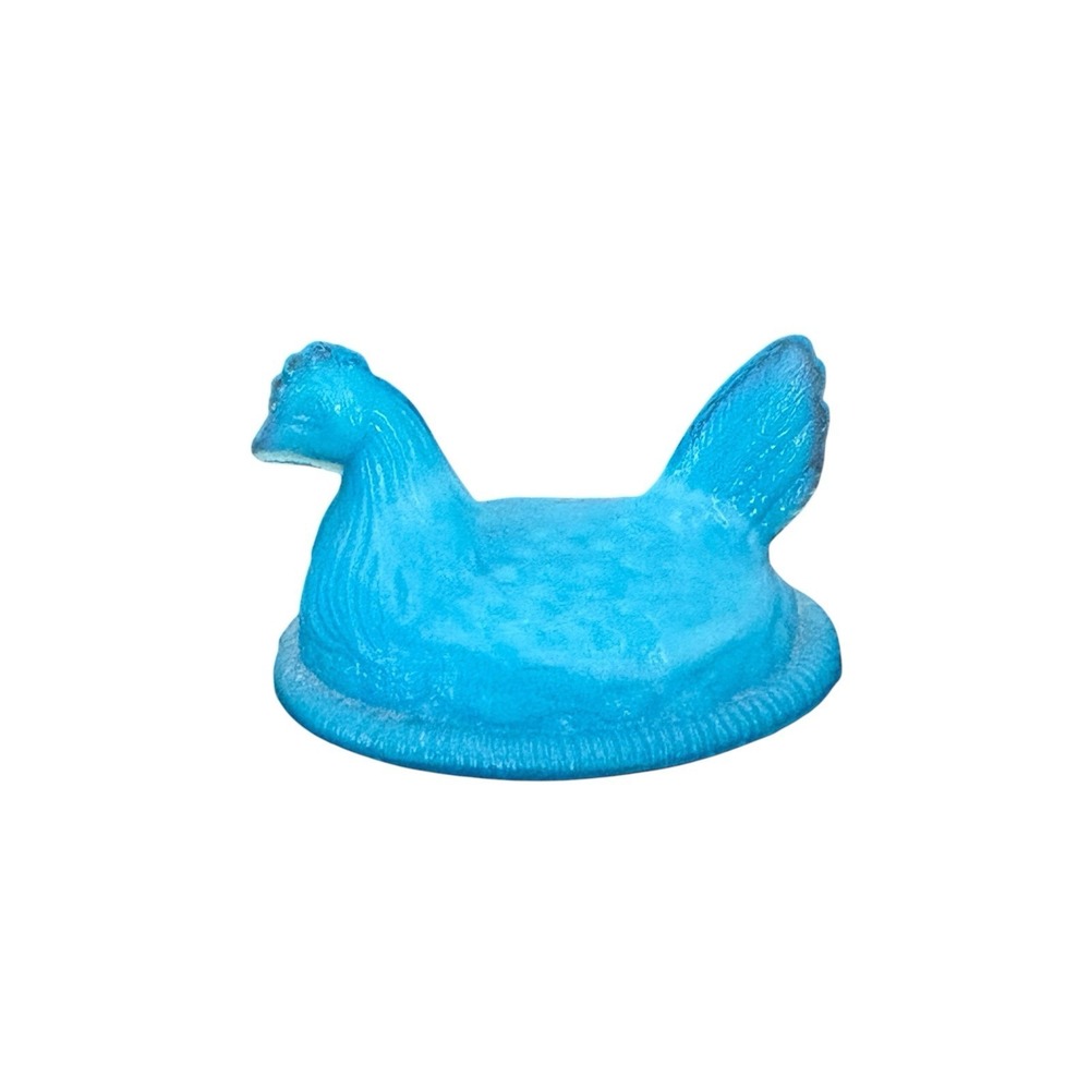 Vintage Blue Glass Hen On Nest Salt Cellar LID ONLY Top Replacement 2.5"